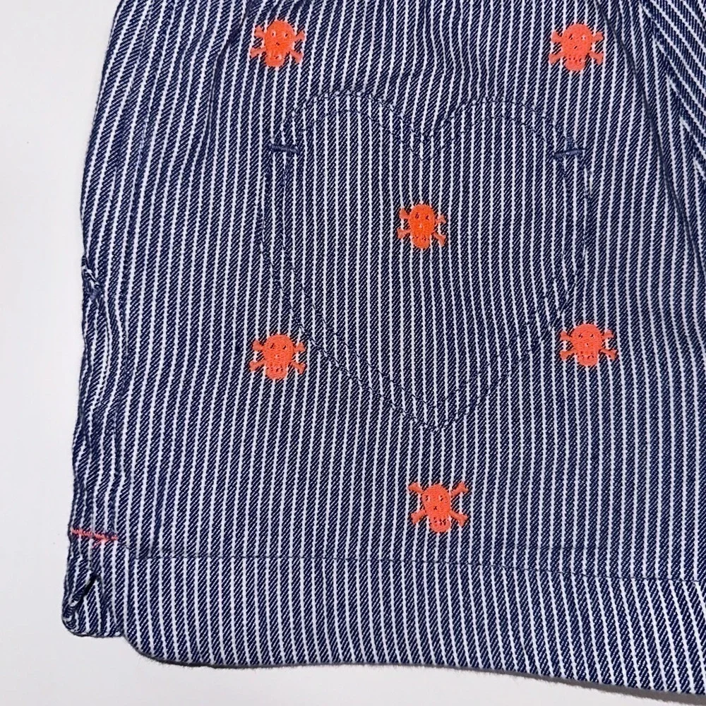 Mini Boden Girls 10 Years Railroad Stripe Neon Skull Cotton Shorts Heart Pockets